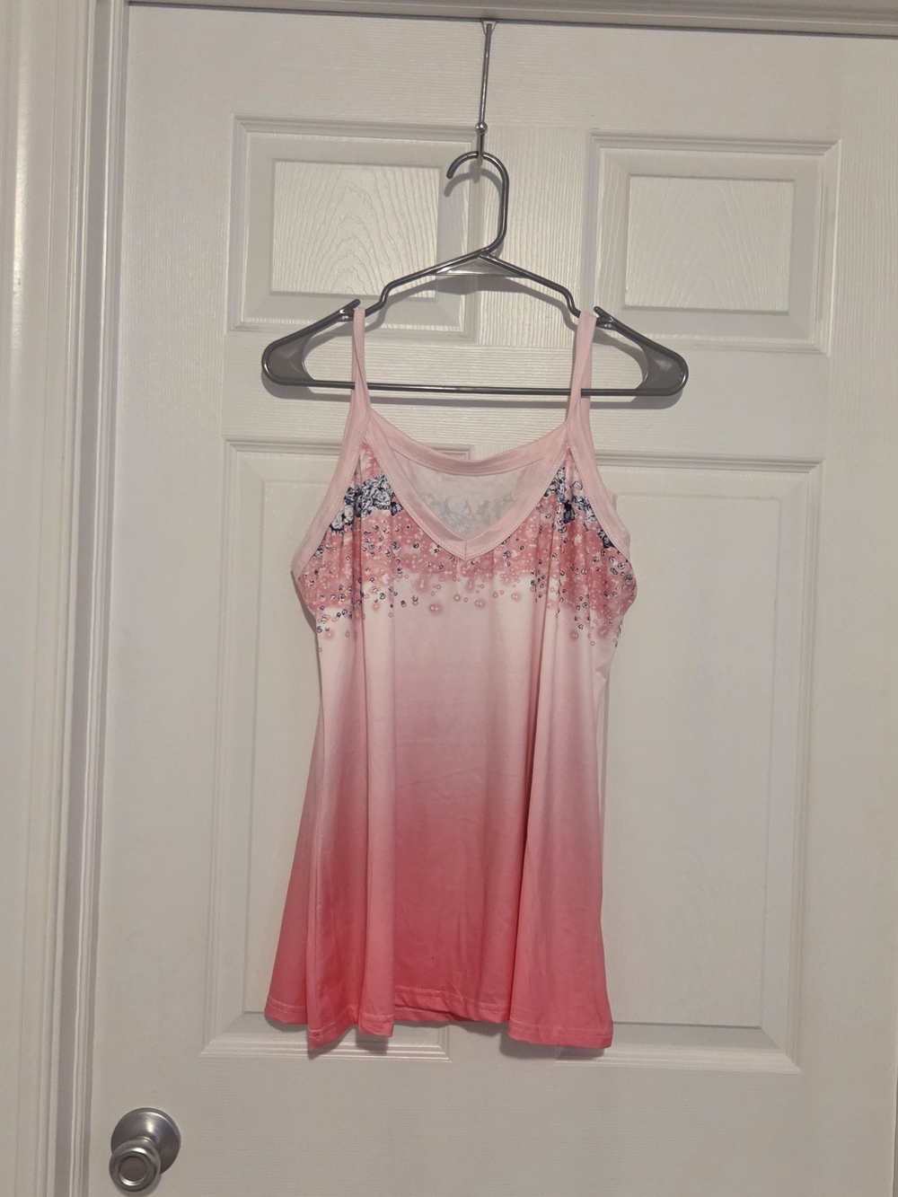 Pink Ombre Floral-Accent Spaghetti Strap Tank Top